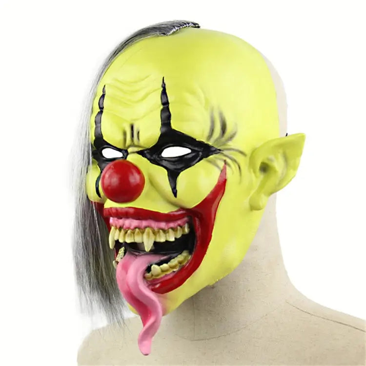 Halloween Festival Party Latex Green Face Clown Frightened Mask with Hair Green Face Clown - Green Face Clown