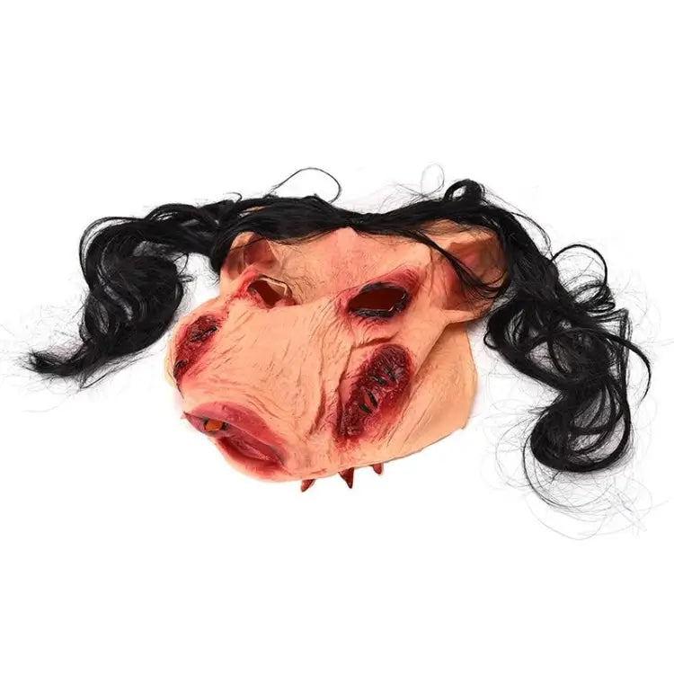Halloween Mask Latex Pig Head Cap Halloween Festival Party Fancy Pig Face Masquerade Masks with Hair Pig Head - Pig Head