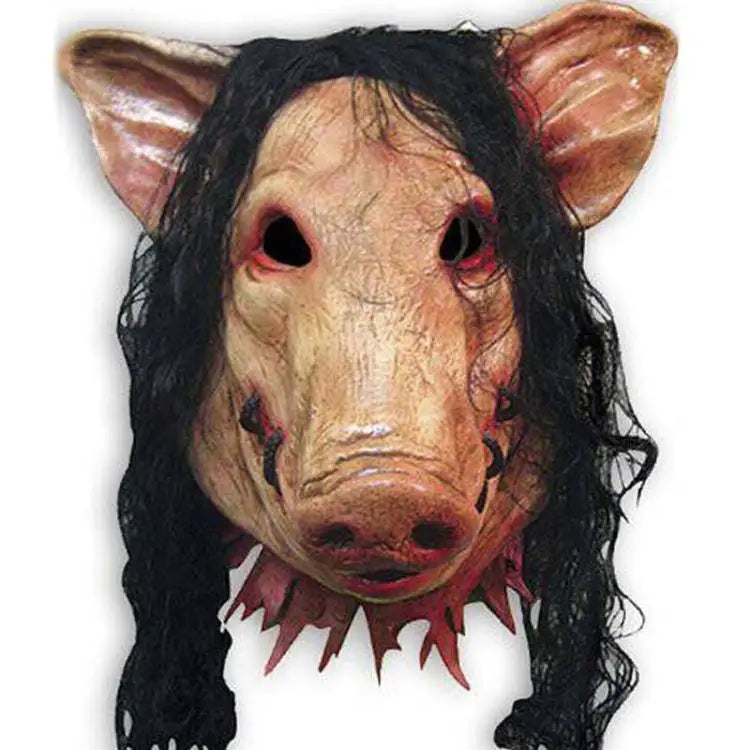 Halloween Mask Latex Pig Head Cap Halloween Festival Party Fancy Pig Face Masquerade Masks with Hair Pig Head - Pig Head