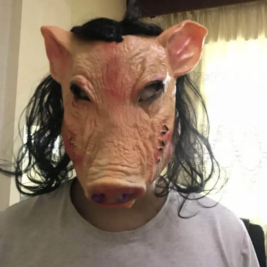 Halloween Mask Latex Pig Head Cap Halloween Festival Party Fancy Pig Face Masquerade Masks with Hair Pig Head - Pig Head