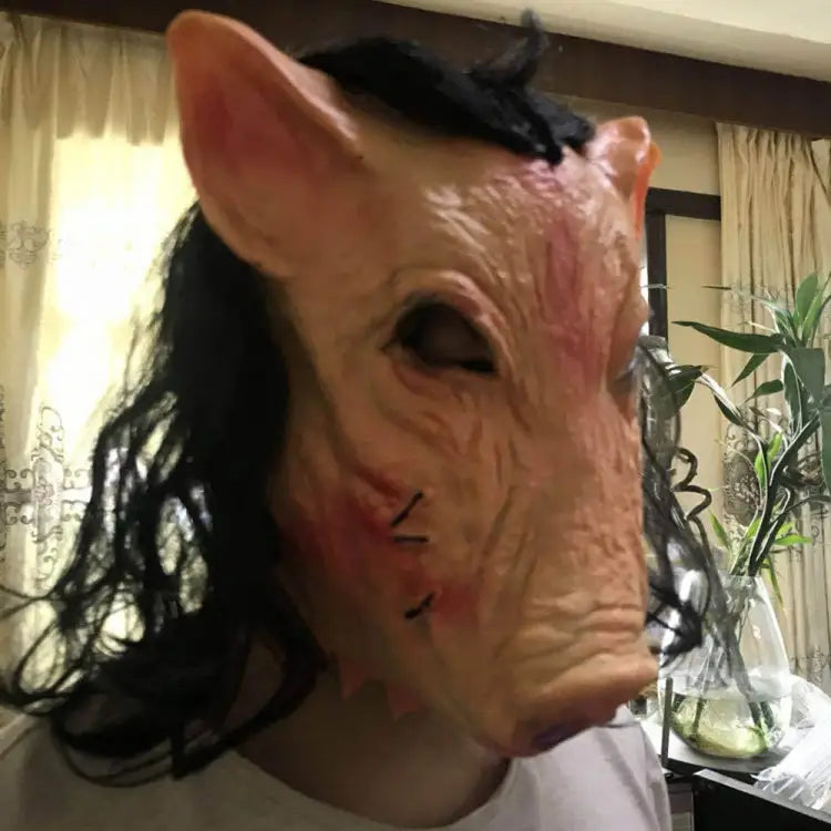 Halloween Mask Latex Pig Head Cap Halloween Festival Party Fancy Pig Face Masquerade Masks with Hair Pig Head - Pig Head