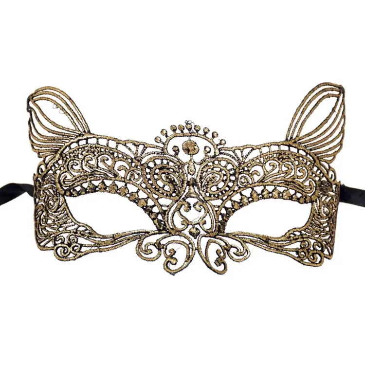 Halloween Masquerade Party Dance Sexy Lady Bronzing Lace Cat King Mask Bronzing Cat King - Bronzing Cat King / Gold