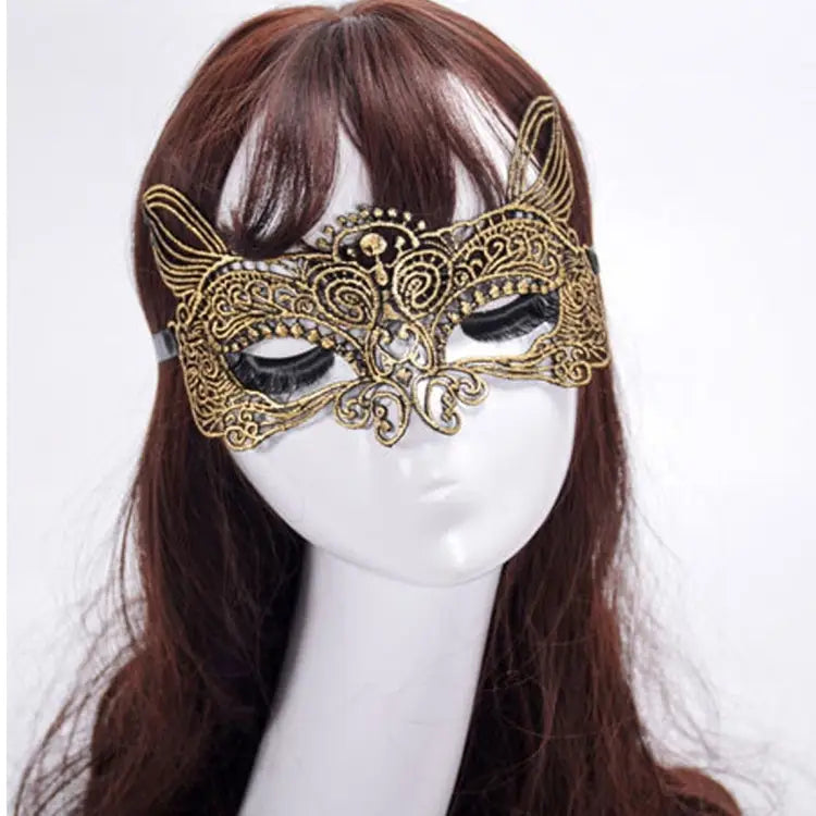 Halloween Masquerade Party Dance Sexy Lady Bronzing Lace Cat King Mask Bronzing Cat King - Bronzing Cat King / Gold
