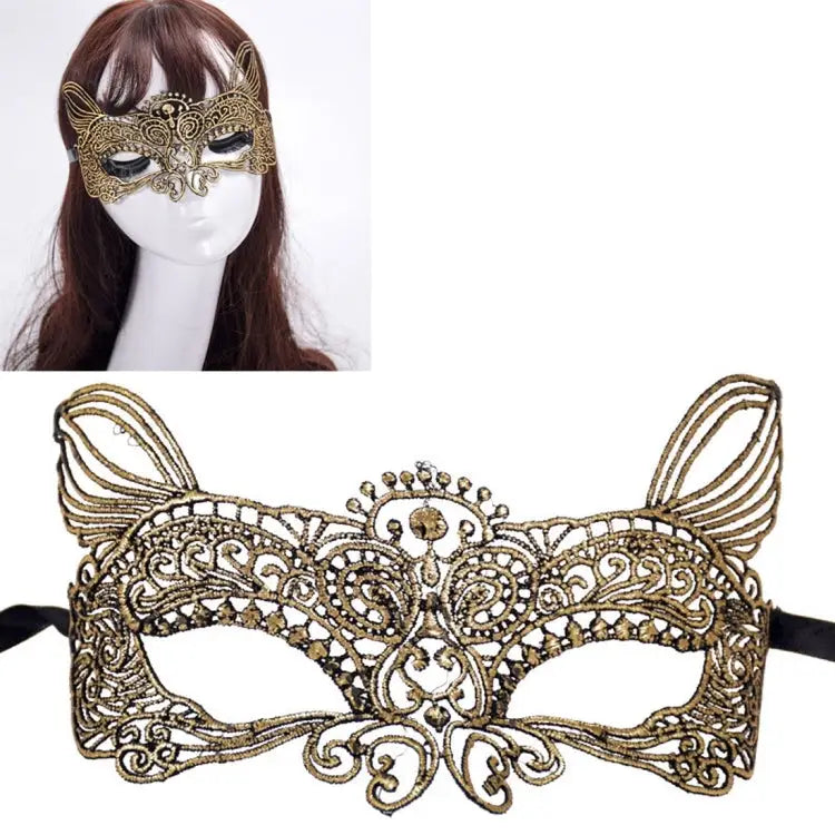 Halloween Masquerade Party Dance Sexy Lady Bronzing Lace Cat King Mask Bronzing Cat King - Bronzing Cat King / Gold