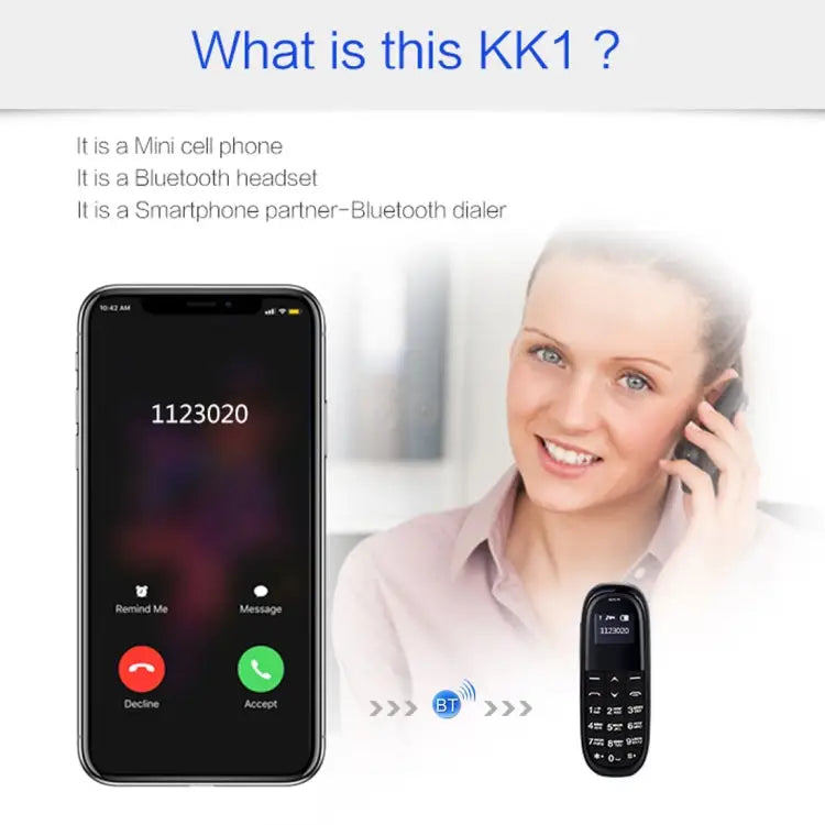 Hands Free Bluetooth Dialer Headphone MTK6261DA Anti-Lost Single SIM Network: 2G - Black