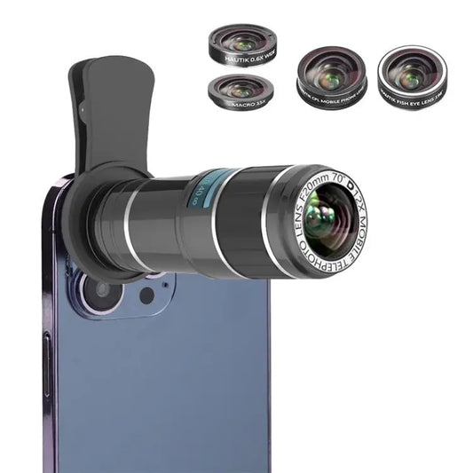 HAUTIK HK-002 5 in 1 180 Degree Fisheye Lens + 0.65X Macro & Wide Lens + 12X Telephoto Lens + Star Line Lens Kits
