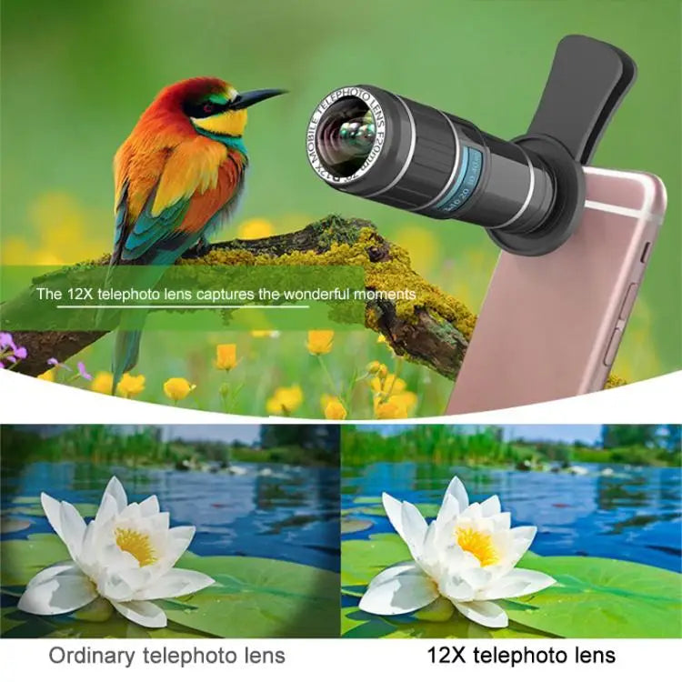 HAUTIK HK-002 5 in 1 180 Degree Fisheye Lens + 0.65X Macro & Wide Lens + 12X Telephoto Lens + Star Line Lens Kits
