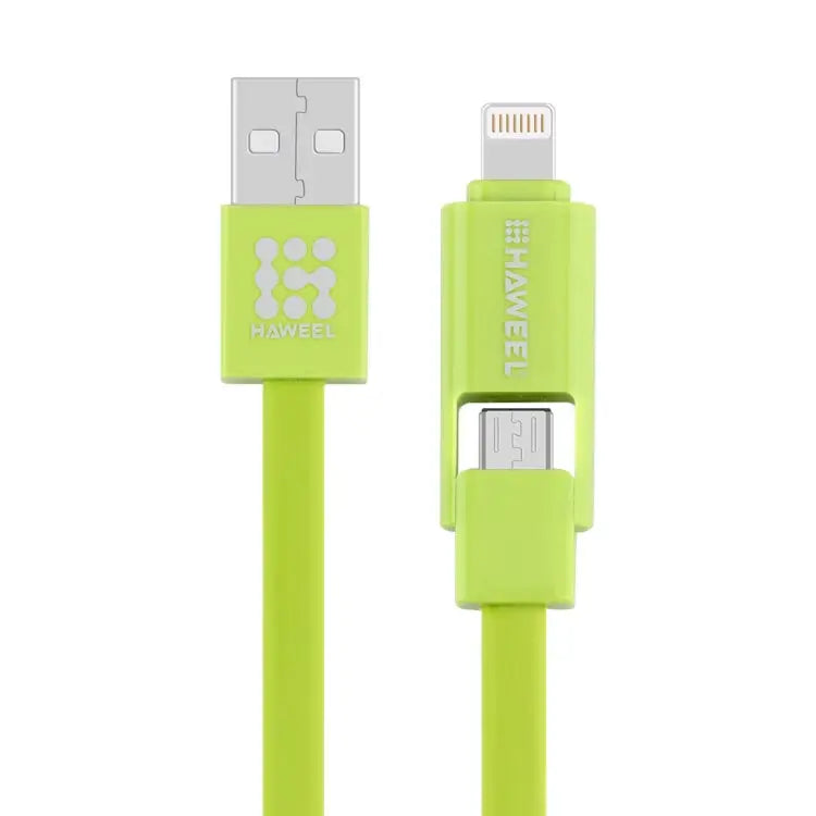 HAWEEL 1m 2 in 1 Micro USB & 8 Pin to USB Data Sync Charge Cable - 2 in 1 Cable in two connectors / Green