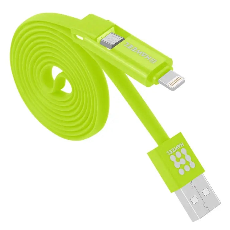 HAWEEL 1m 2 in 1 Micro USB & 8 Pin to USB Data Sync Charge Cable - 2 in 1 Cable in two connectors / Green
