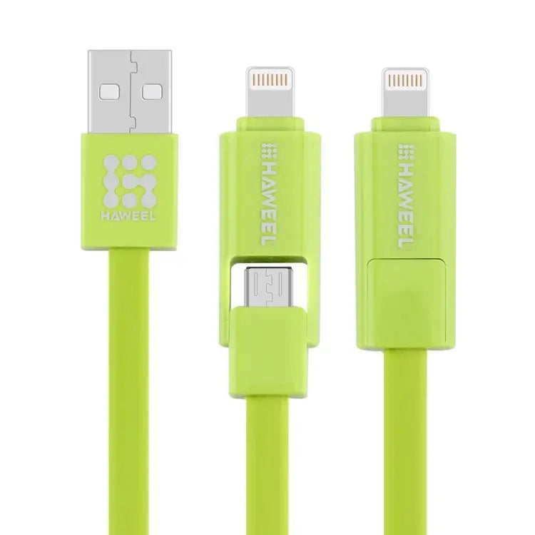 HAWEEL 1m 2 in 1 Micro USB & 8 Pin to USB Data Sync Charge Cable - 2 in 1 Cable in two connectors / Green