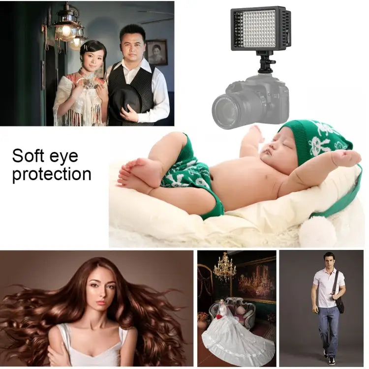 HD-160 White Light LED Video Light on-Camera Photography Lighting Fill Light for Canon Nikon DSLR Camera with 3 Filter