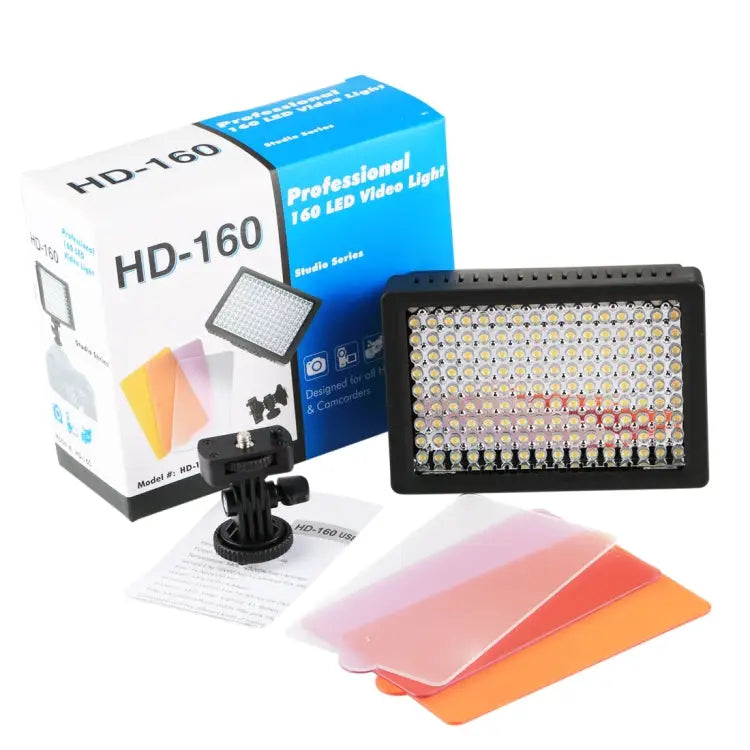 HD-160 White Light LED Video Light on-Camera Photography Lighting Fill Light for Canon Nikon DSLR Camera with 3 Filter