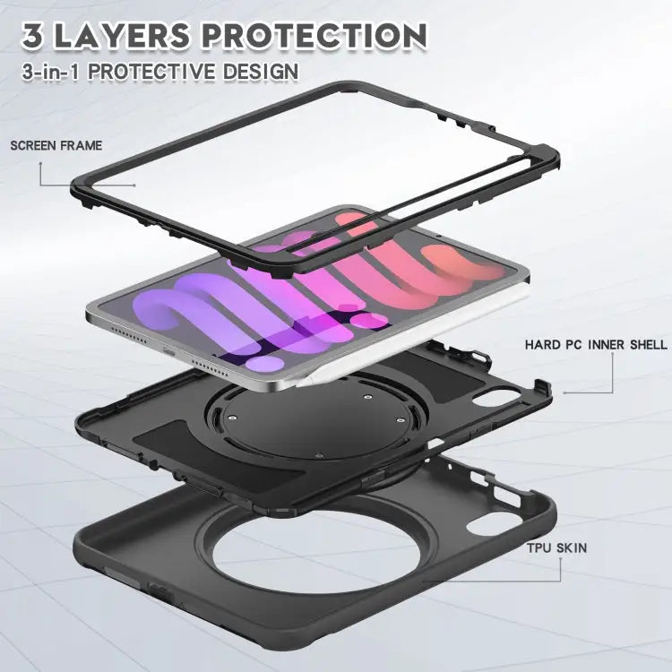 Heavy Duty TPU Hybrid PC Tablet Case with 360 Rotation Handle Grip Holder & Pen Slot For iPad mini 6 / mini 2024
