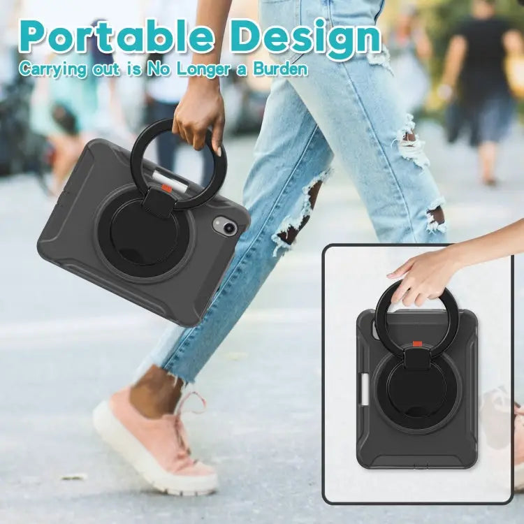 Heavy Duty TPU Hybrid PC Tablet Case with 360 Rotation Handle Grip Holder & Pen Slot For iPad mini 6 / mini 2024