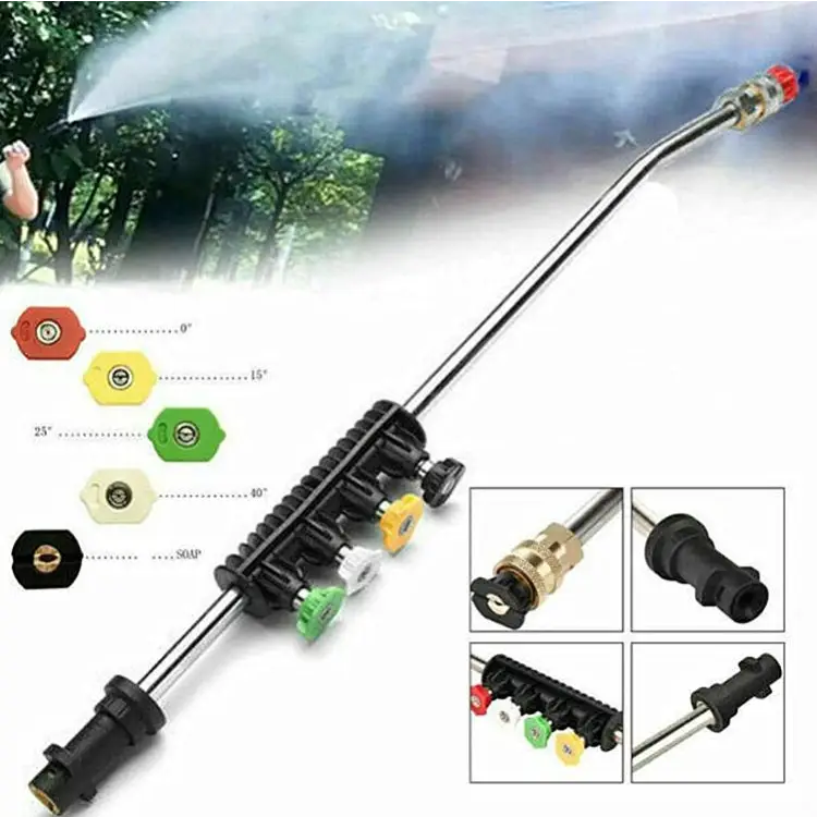 High Pressure Car Wash Water Gun 1/4 Quick Plug Interface Fan Shaped Five Color Nozzle Stainless Steel Elbow Extension