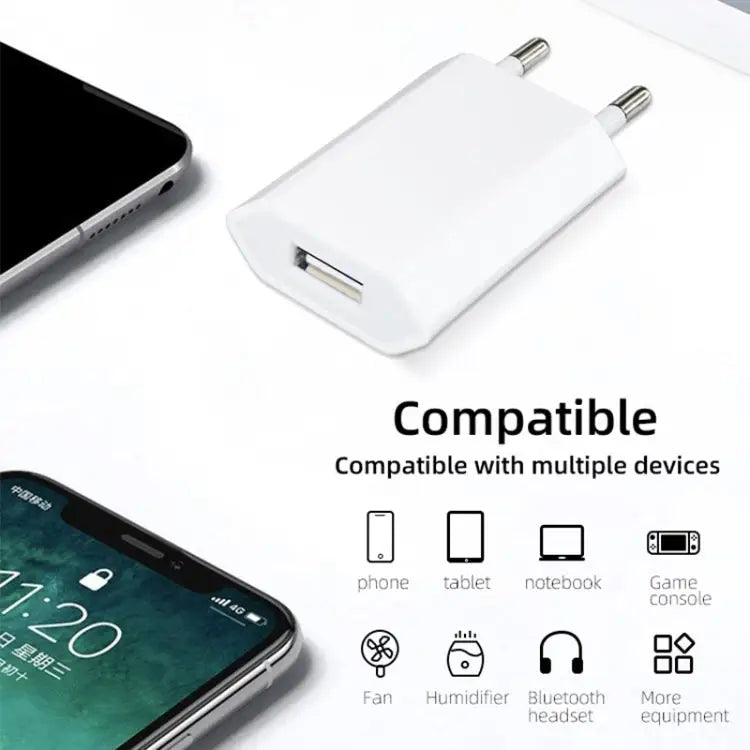 High Quality 5V / 1A EU Plug USB Charger Adapter For iPhone Galaxy Huawei Xiaomi LG HTC and Other Smart Phones