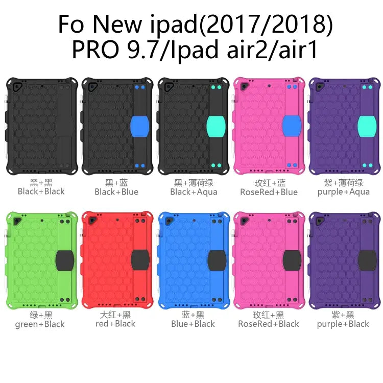 Honeycomb Design EVA + PC Four Corner Anti Falling Flat Protective Shell With Straps For iPad 9.7 2017/2018 - Apple