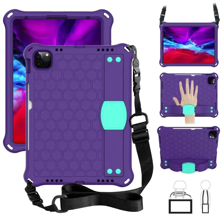 Honeycomb Design EVA + PC Material Four Corner Anti Falling Flat Protective Shell with Strap For iPad Air 2022 / 2020