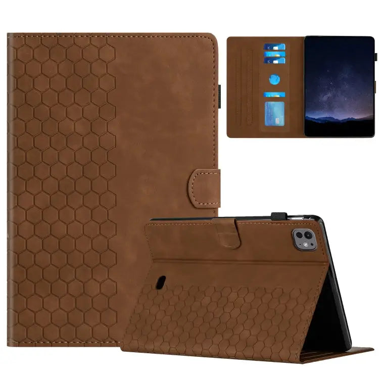 Honeycomb Embossed Leather Smart Tablet Case For iPad Pro 11 2024 / Air 10.9 2022 For iPad 10th Gen 10.9 2022 For iPad
