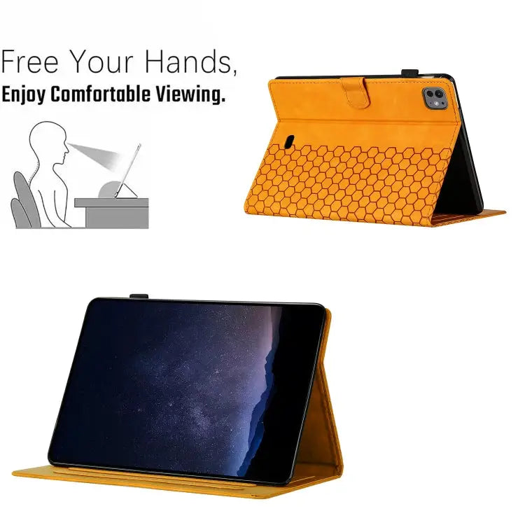 Honeycomb Embossed Leather Smart Tablet Case For iPad Pro 11 2024 / Air 10.9 2022 For iPad 10th Gen 10.9 2022 For iPad