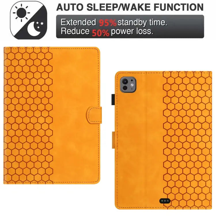 Honeycomb Embossed Leather Smart Tablet Case For iPad Pro 11 2024 / Air 10.9 2022 For iPad 10th Gen 10.9 2022 For iPad
