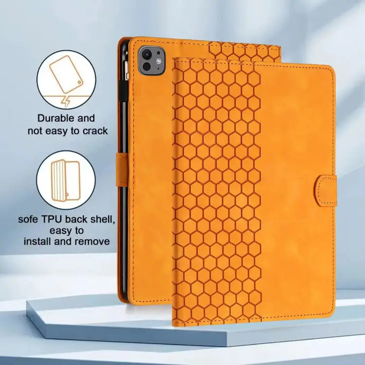 Honeycomb Embossed Leather Smart Tablet Case For iPad Pro 11 2024 / Air 10.9 2022 For iPad 10th Gen 10.9 2022 For iPad