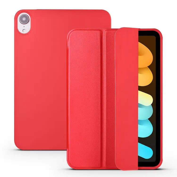 Honeycomb TPU Leather Tablet Case with 3-Folding Holder For iPad mini 6 / mini 2024 - For iPad mini 6 / mini 2024 / Red