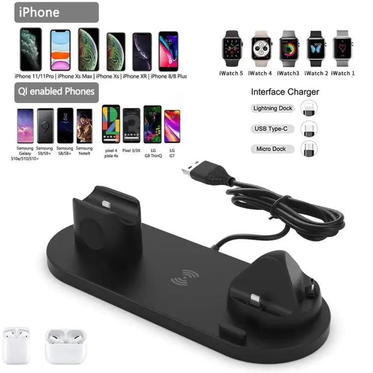 HQ-UD15-upgraded 6 in 1 Wireless Charger For iPhone Apple Watch AirPods and Other Android Phones