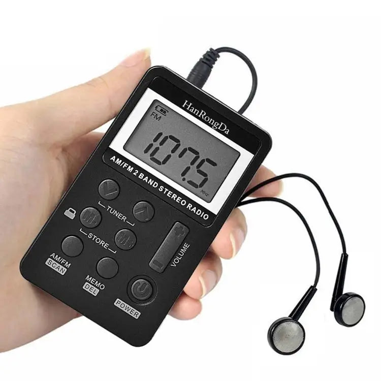 HRD-103 FM + AM Two Band Portable Radio with Lanyard & Headset