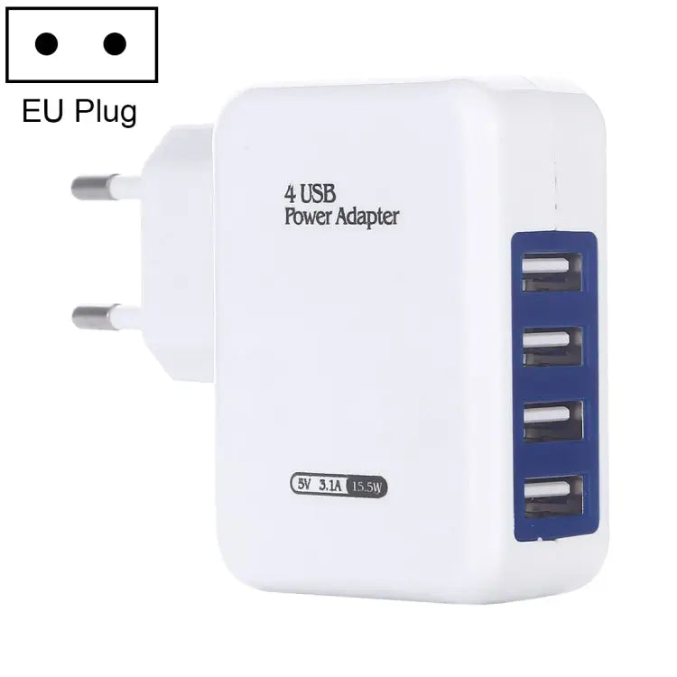 HT-CD03 15.5W 5V 3.1A 4-Port USB Wall Charger Travel Charger EU Plug - HT-CD03