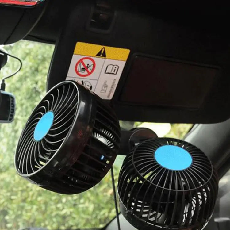 HUXIN HX-T605 7W 360 Degree Adjustable Rotation Clip Two Head Low Noise Mini Electric Car Fan with Gear Switch DC12V