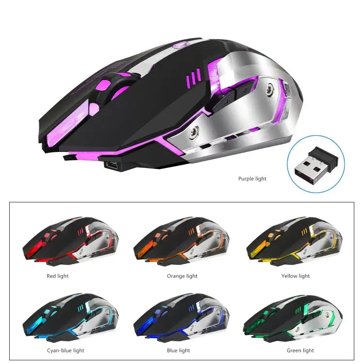 HXSJ M10 2.4GHz 6-keys USB Rechargeable Colorful Lighting Ergonomic 2400DPI Wireless Optical Gaming Mouse for Desktop