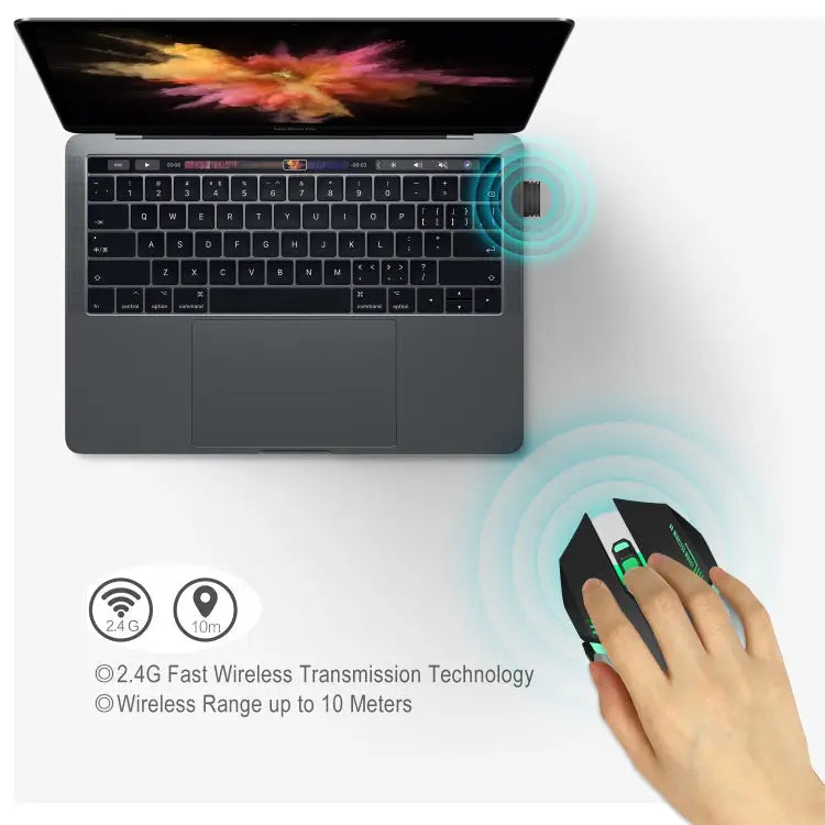 HXSJ M10 2.4GHz 6-keys USB Rechargeable Colorful Lighting Ergonomic 2400DPI Wireless Optical Gaming Mouse for Desktop
