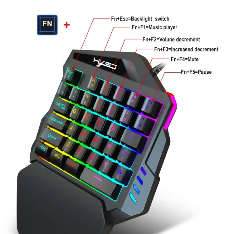 HXSJ V100 Universal One-hand 35-Keys Mechanical Blue Axis Seven-color Backlight Wired Gaming Keyboard Length: 1.6m V100