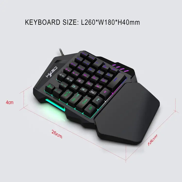 HXSJ V100 Universal One-hand 35-Keys Mechanical Blue Axis Seven-color Backlight Wired Gaming Keyboard Length: 1.6m V100