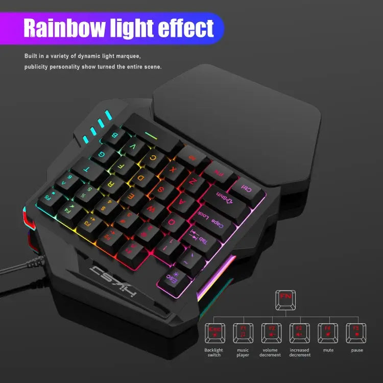 HXSJ V100 Universal One-hand 35-Keys Mechanical Blue Axis Seven-color Backlight Wired Gaming Keyboard Length: 1.6m V100