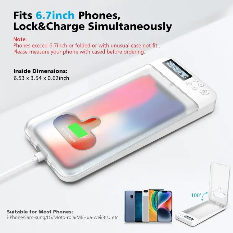 IDISKK Cell Phone Lock Box With Timer For Mobile Phones Within 6.7 Inch - lock03 White - Apple Accessories
