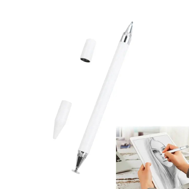 Imitation Porcelain 2 in 1 Mobile Phone Touch Screen Capacitive Pen for Apple / Huawei / Xiaomi / Samsung - White