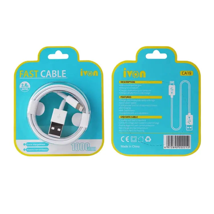 IVON CA19 2.4A USB to 8 Pin Fast Charge Data Cable for iPhone iPad Length: 1m
