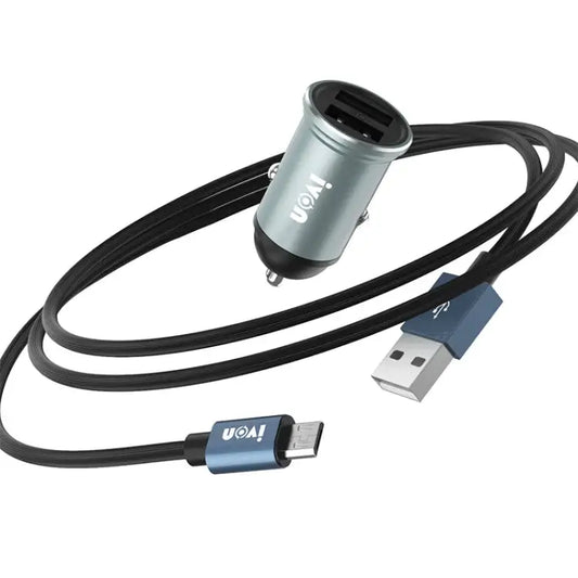 IVON CC37 15W 3.1A Dual USB Mini Car Charger + 1m USB to Micro USB Fast Charge Data Cable Set Micro USB - Micro USB