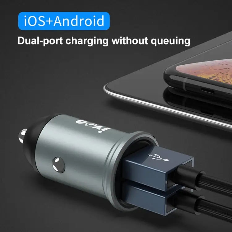 IVON CC37 15W 3.1A Dual USB Mini Car Charger + 1m USB to Micro USB Fast Charge Data Cable Set Micro USB - Micro USB