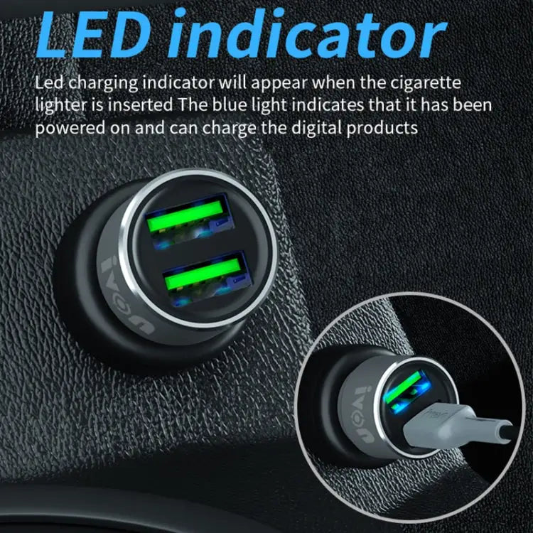 IVON CC38 2.4A Dual USB Car Charger + 1m USB to 8 Pin Fast Charge Data Cable Set 8 Pin - 8 Pin