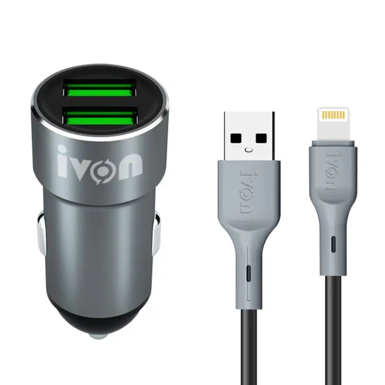 IVON CC38 2.4A Dual USB Car Charger + 1m USB to 8 Pin Fast Charge Data Cable Set 8 Pin - 8 Pin