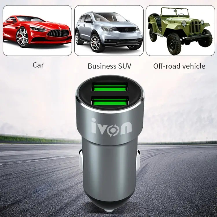 IVON CC38 2.4A Dual USB Car Charger + 1m USB to 8 Pin Fast Charge Data Cable Set 8 Pin - 8 Pin