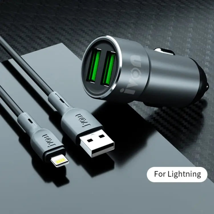 IVON CC38 2.4A Dual USB Car Charger + 1m USB to 8 Pin Fast Charge Data Cable Set 8 Pin - 8 Pin