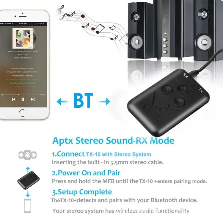 JDEX-TX10 Wireless 2-in-1 3.5mm Bluetooth 4.2 Audio Receiver And Transmitter Adapter JDEX-TX10 - JDEX-TX10