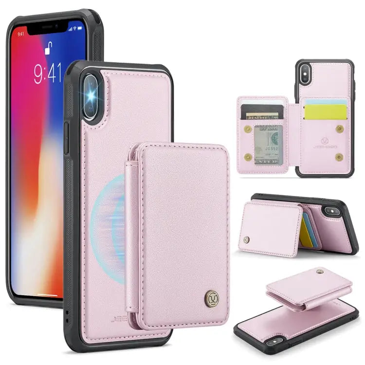 JEEHOOD J05 Business Magnetic Style RFID Leather Phone Case - For iPhone X / XS / Pink - Apple Accessories