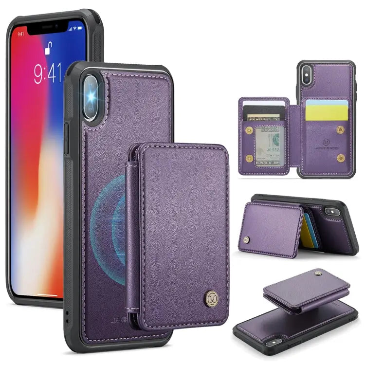 JEEHOOD J05 Business Magnetic Style RFID Leather Phone Case - For iPhone X / XS / Purple - Apple Accessories