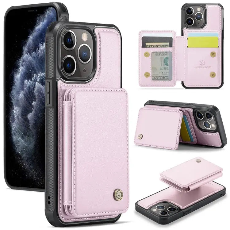JEEHOOD J05 Business Magnetic Style RFID Leather Phone Case - For iPhone 11 Pro / Pink - Apple Accessories