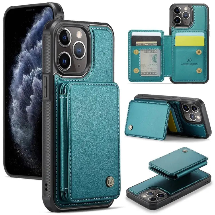 JEEHOOD J05 Business Magnetic Style RFID Leather Phone Case - For iPhone 11 Pro / Blue Green - Apple Accessories